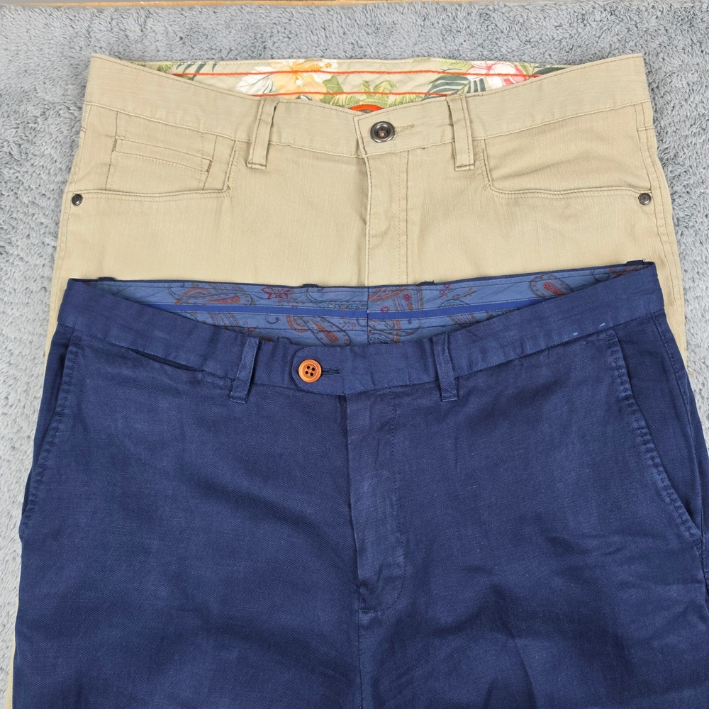 Tommy Bahama Pants Mens 34x32 Tan Blue Bundle Tencel Linen Straight Casual Chino